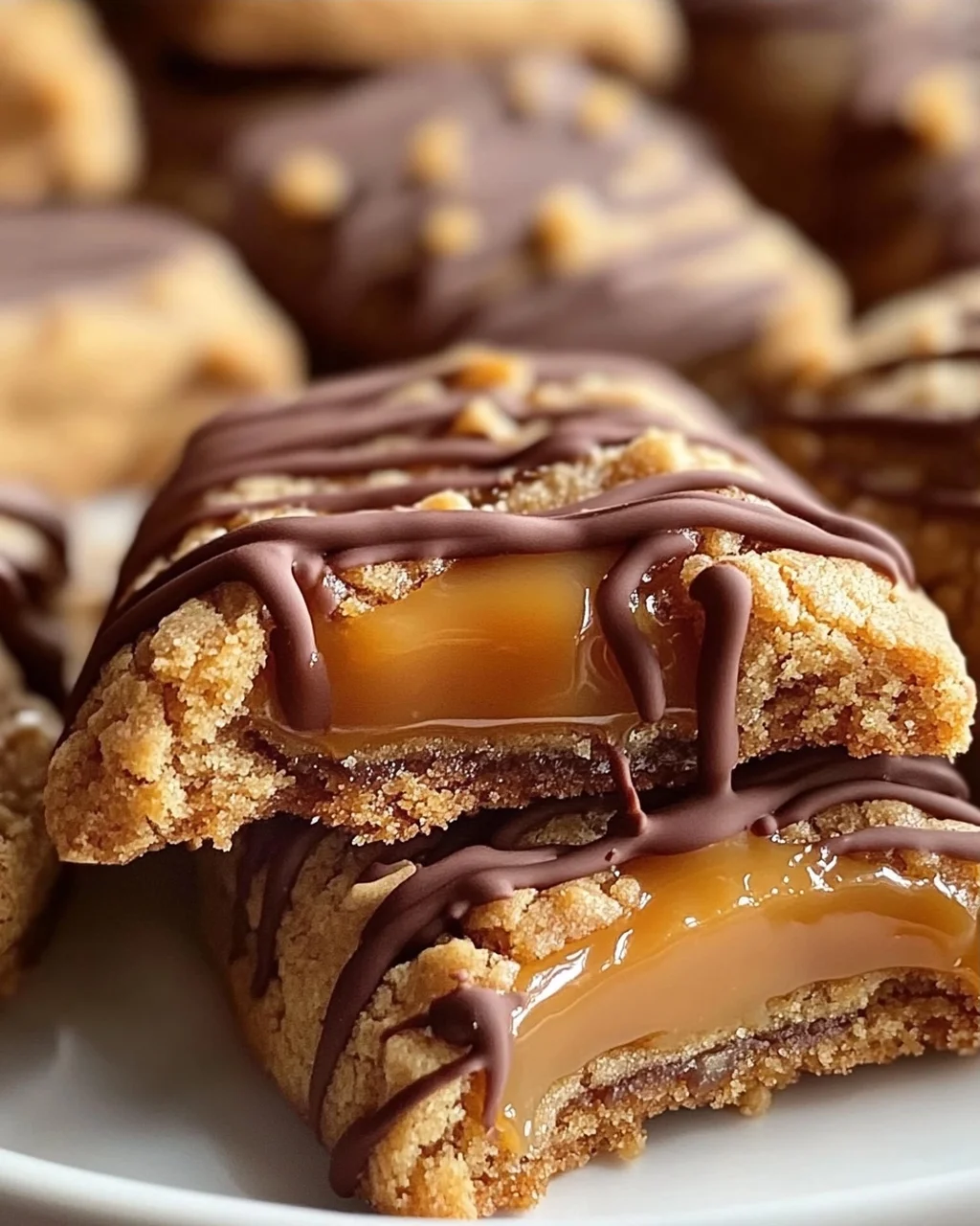 Dekadente Chewy Twix Cookies mit Karamell und Schokoladenguss