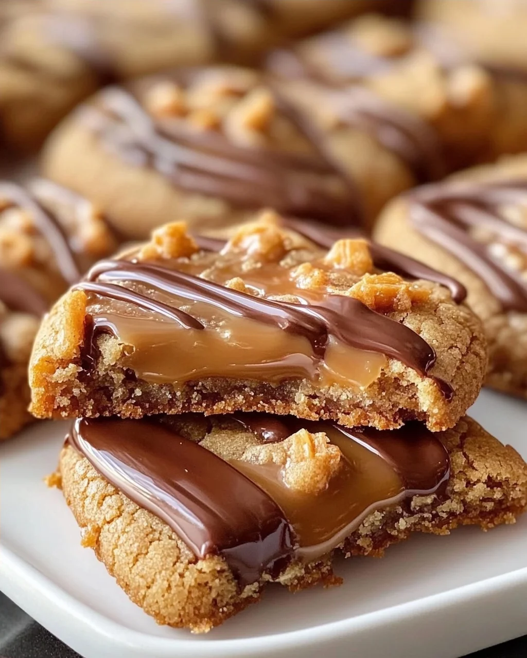 Dekadente Chewy Twix Cookies mit Karamell und Schokoladenguss