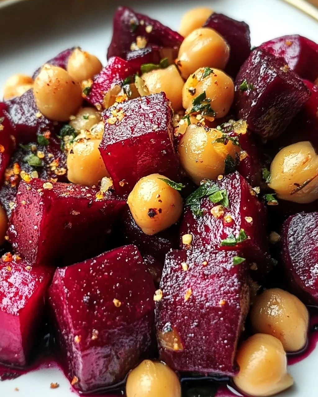 Geröstete Rote Bete mit Knoblauch & Kichererbsen