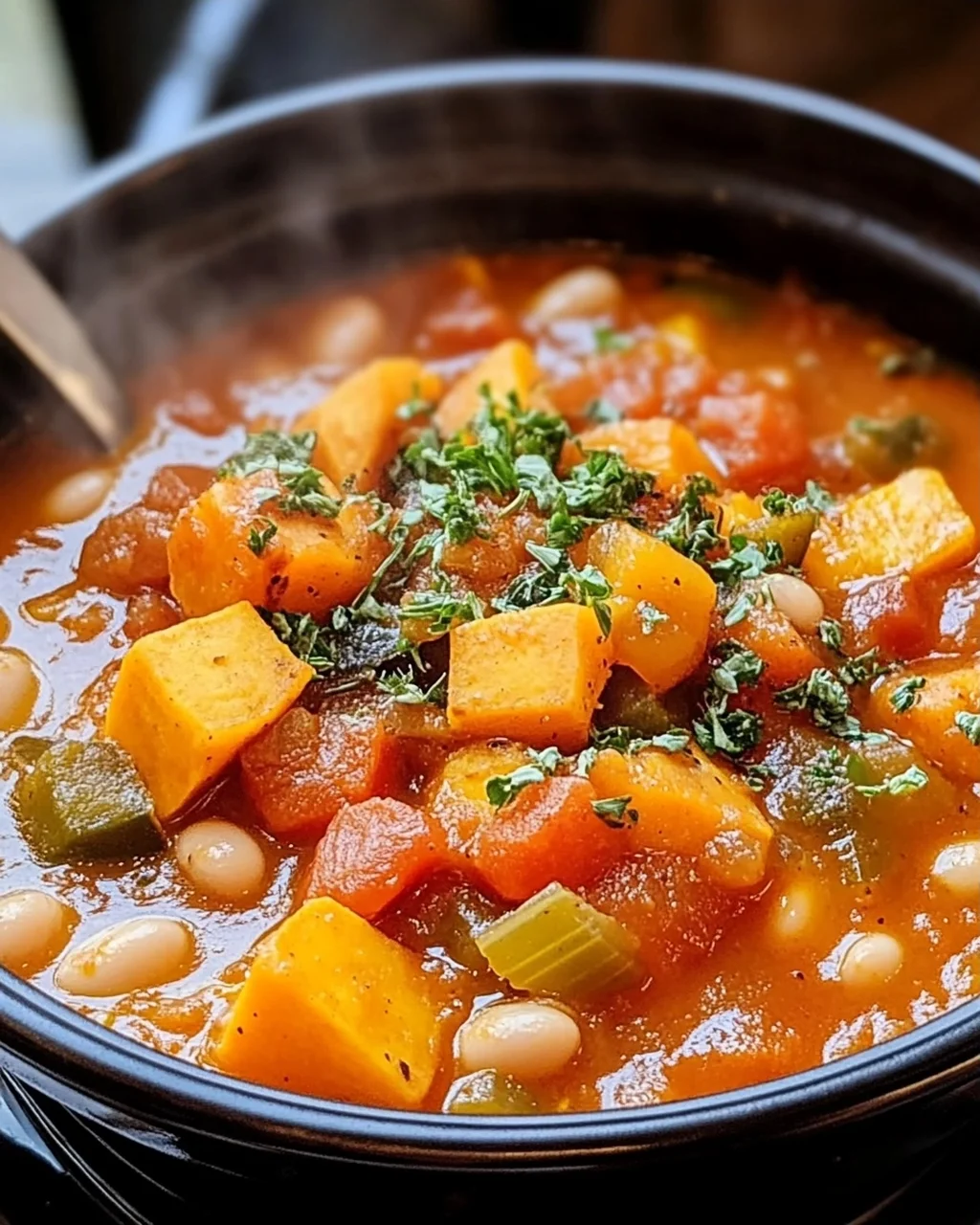 Herzhaftes veganes Süßkartoffel-Eintopf für kalte Tage