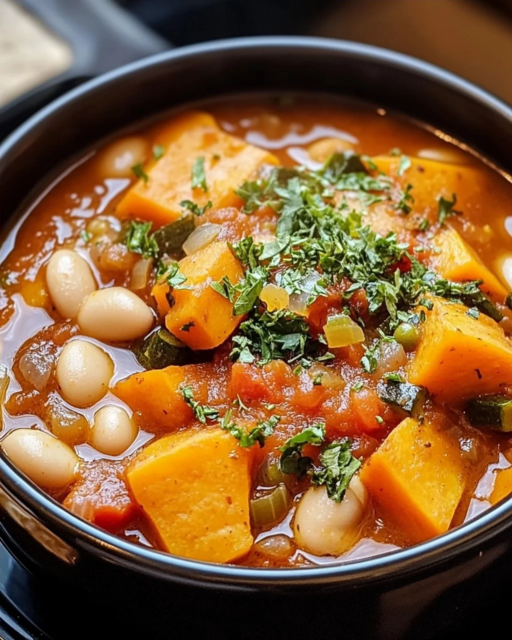 Herzhaftes veganes Süßkartoffel-Eintopf für kalte Tage