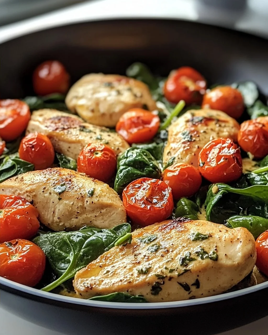 Keto Hähnchen Spinat Tomaten Pfanne: Cremiger Genuss mit Spinat & Tomaten