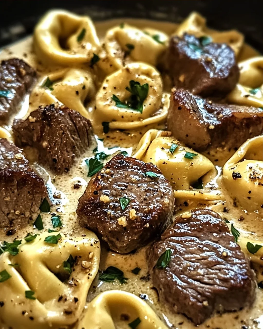 Knoblauchsteak-Tortellini in Sahnehause-Saucen-Glück