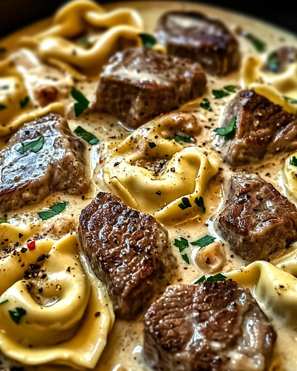 Knoblauchsteak-Tortellini in Sahnehause-Saucen-Glück