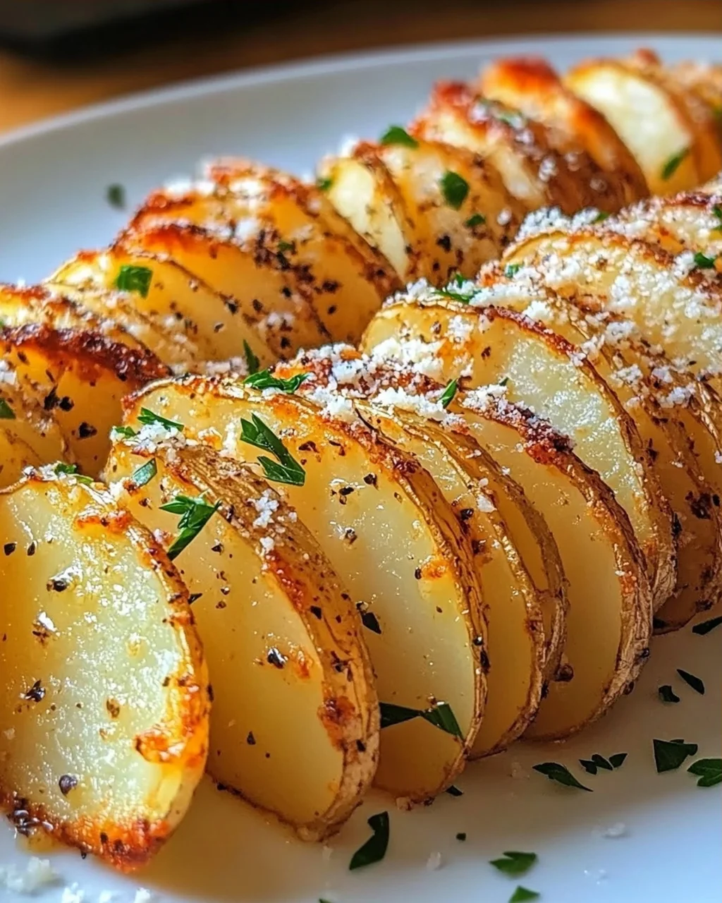 Knusprige Knoblauchbutter-Akkordeon-Kartoffeln genießen