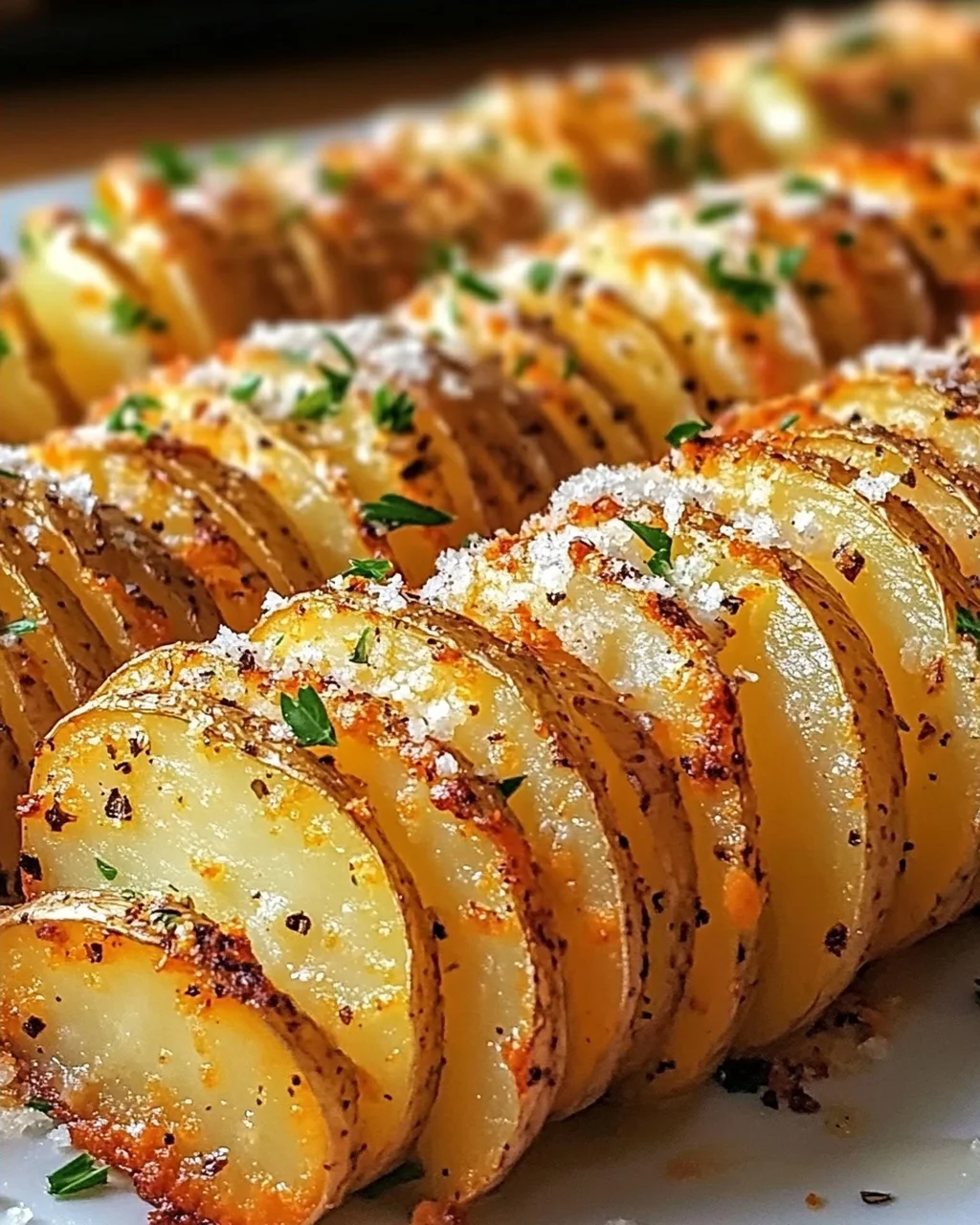 Knusprige Knoblauchbutter-Akkordeon-Kartoffeln genießen