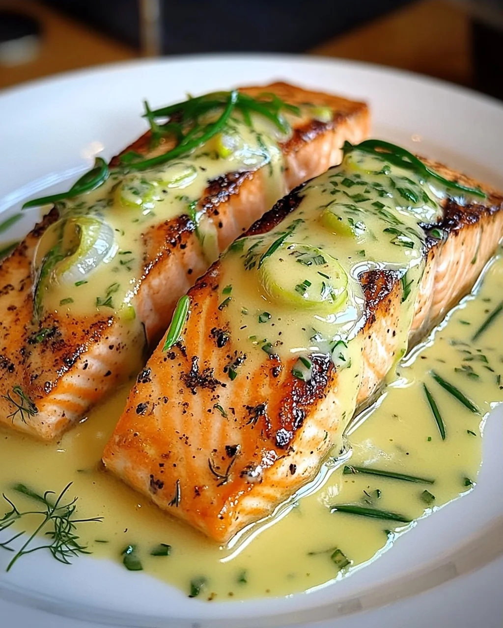 Lachs in Frühlingszwiebel-Sahnesoße