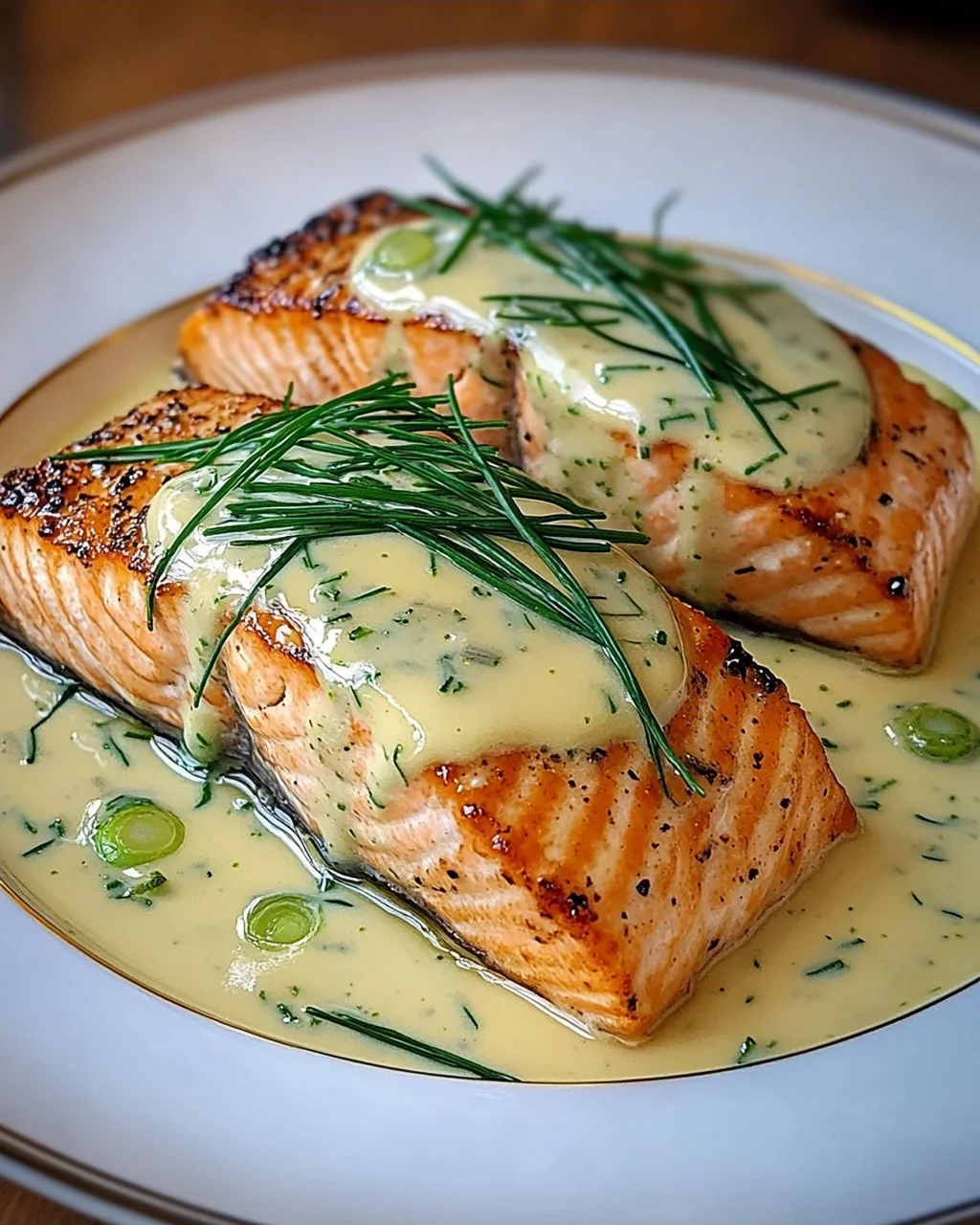 Lachs in Frühlingszwiebel-Sahnesoße