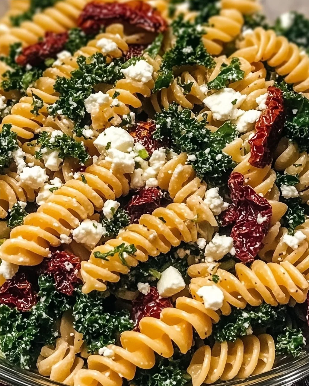 Mediterraner Nudelsalat mit Grünkohl und Feta