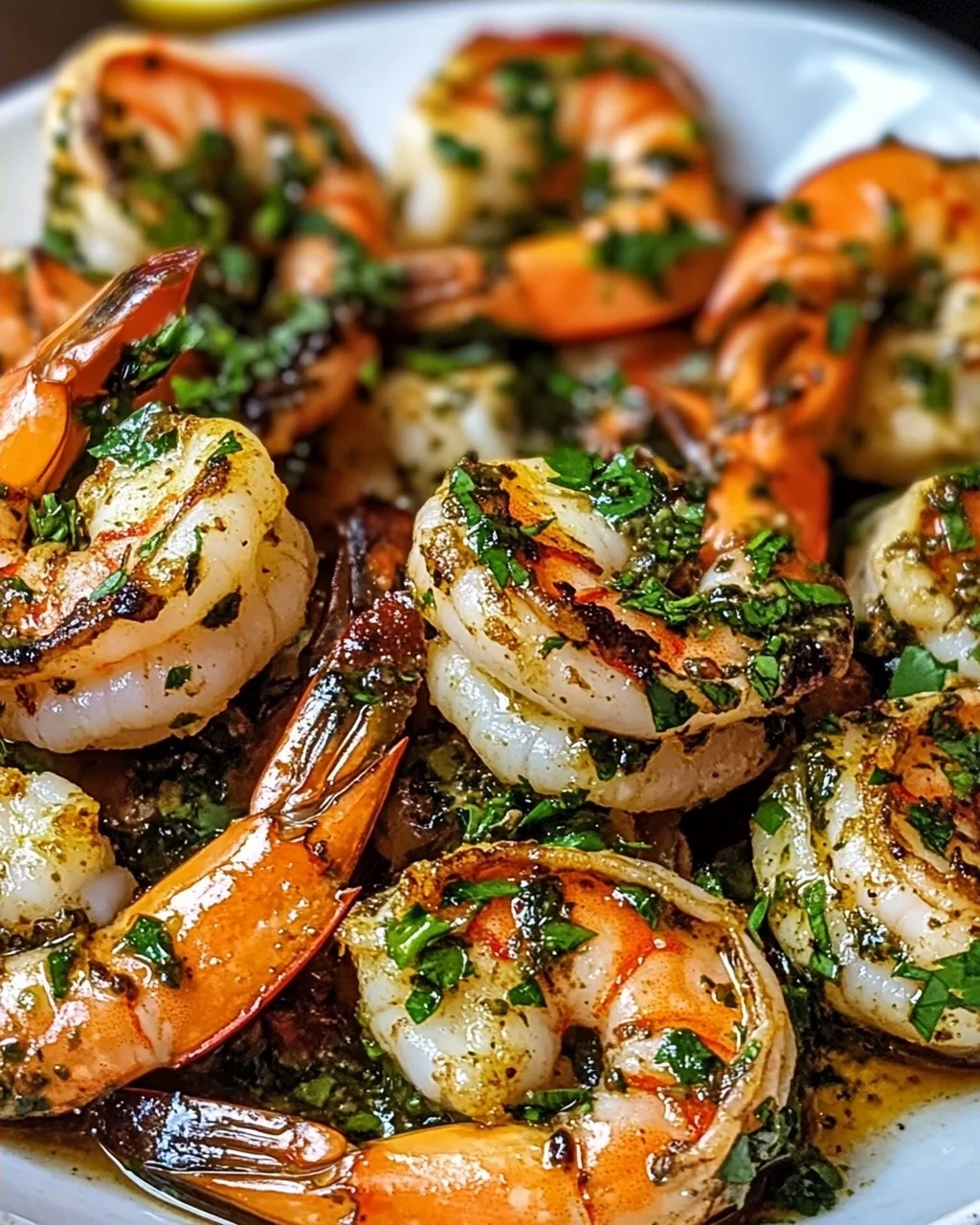 Pfanne gebratene Chimichurri-Garnelen für Genuss