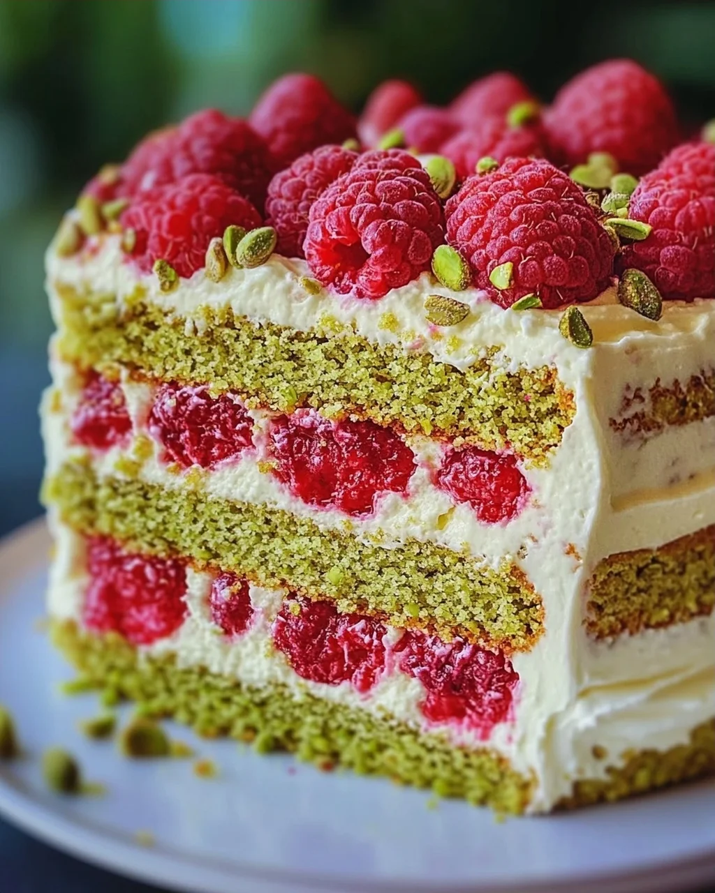 Pistazien-Himbeer-Torte mit Mascarpone-Creme
