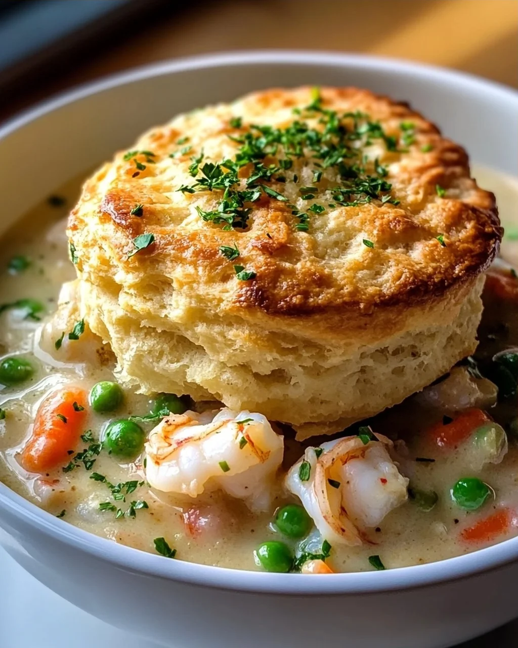 Slow Cooker Cheddar Bay Biscuit Seafood Pot Pie Rezept