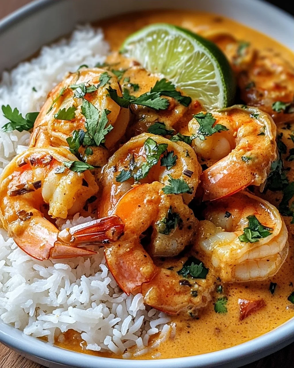 Aromatisches Garnelen Curry mit Kokosmilch und Reis