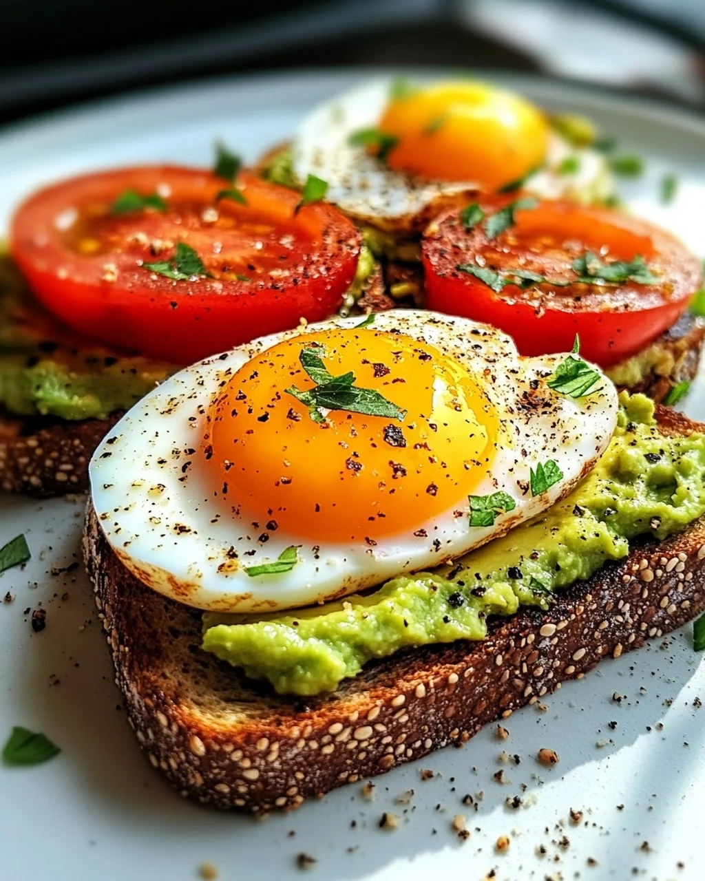 Avocado Toast mit Ei und Tomaten