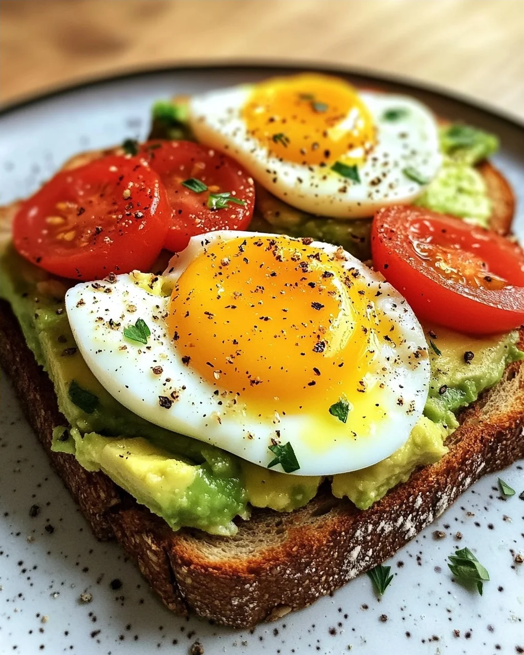 Avocado Toast mit Ei und Tomaten