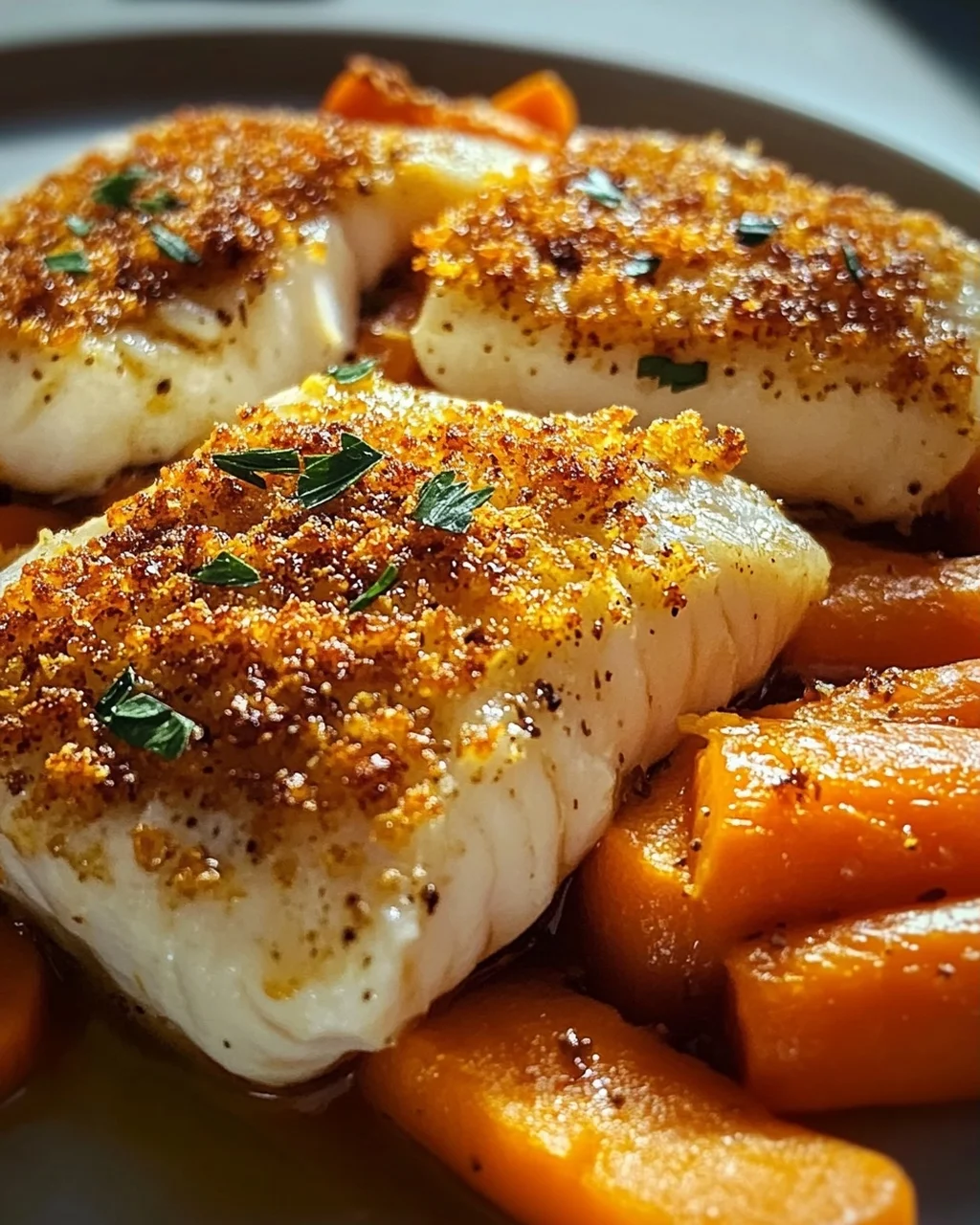 Baked Coalfish with Mustard Carrots