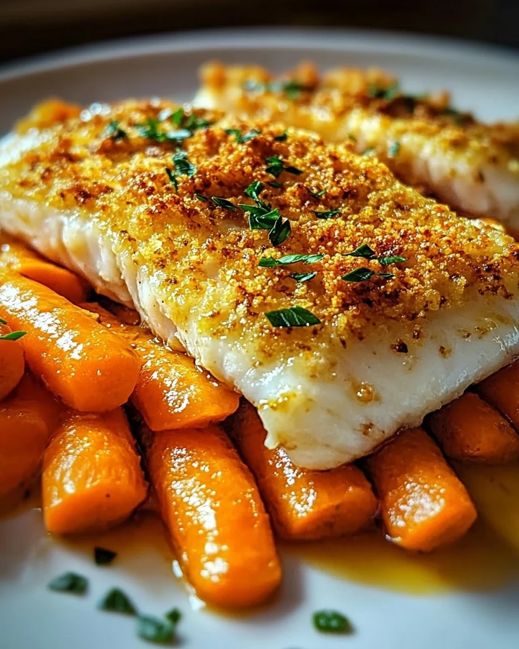 Baked Coalfish with Mustard Carrots