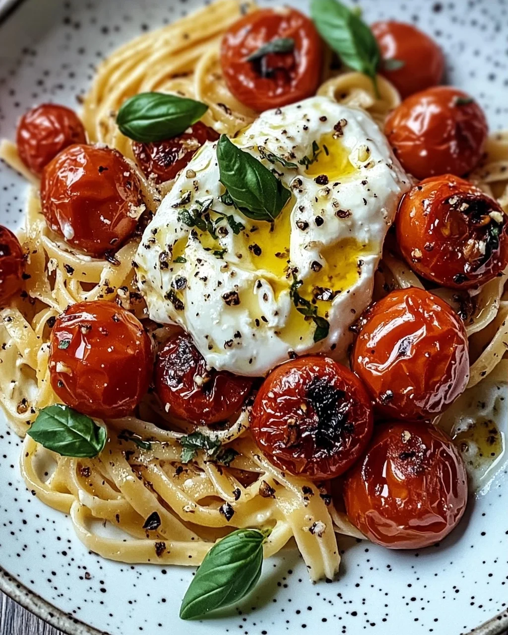 Burrata Pasta mit Tomaten aus dem Ofen