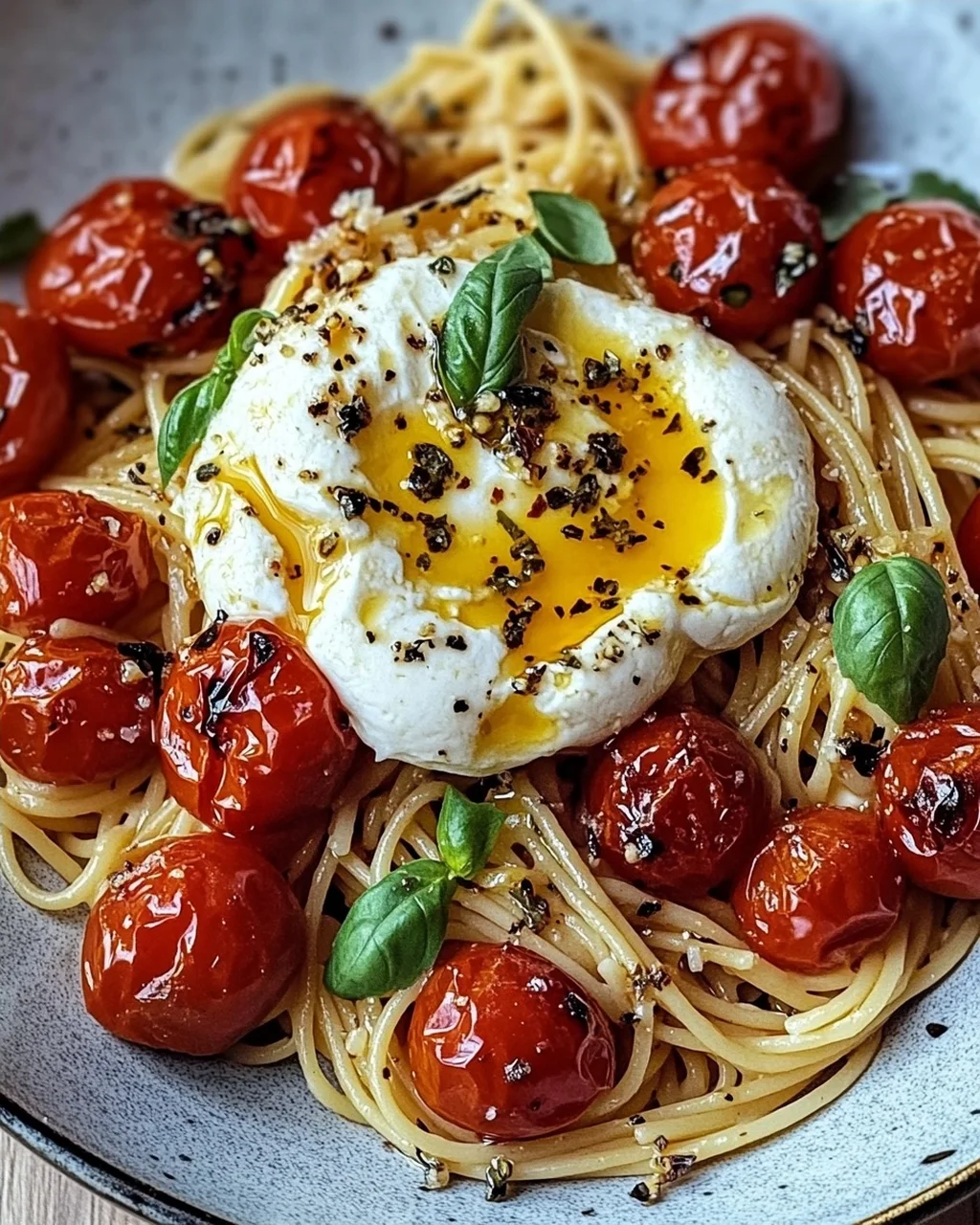 Burrata Pasta mit Tomaten aus dem Ofen