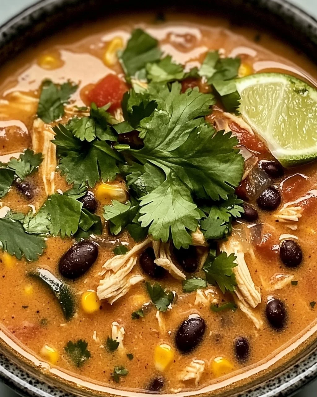 Einfache Hähnchen-, Poblano- und schwarze Bohnensuppe