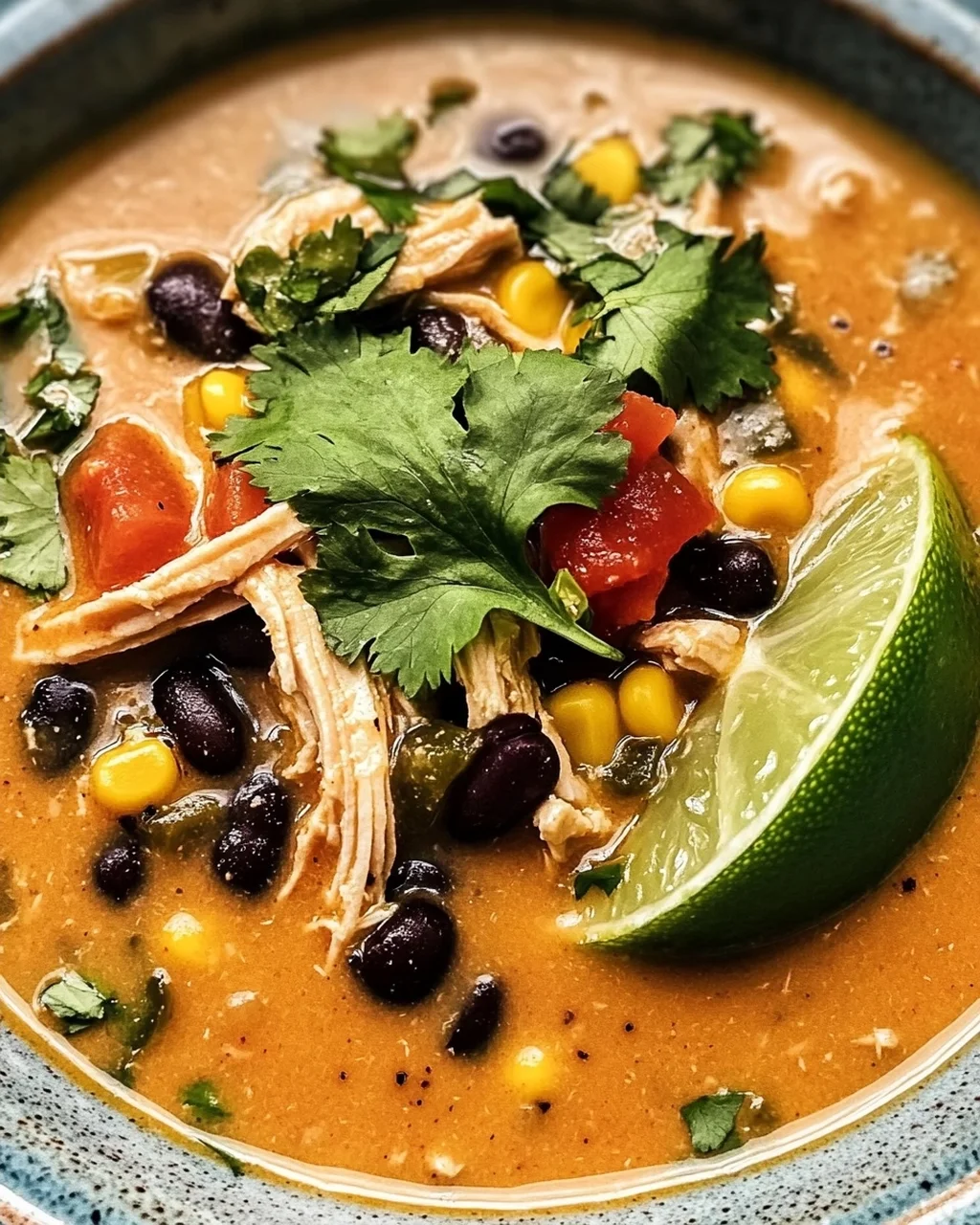 Einfache Hähnchen-, Poblano- und schwarze Bohnensuppe