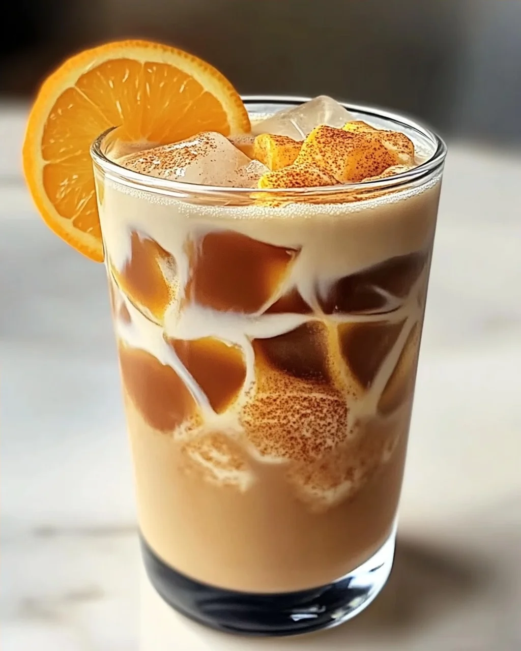 Erfrischender Eiskaffee mit Orange und Zimt für heiße Tage