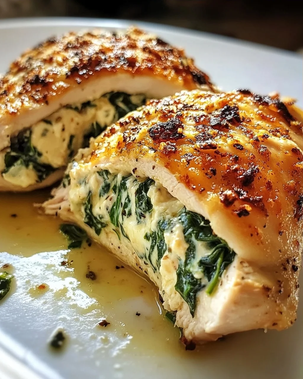 Gefüllte Hähnchenbrust mit Frischkäse und Spinat