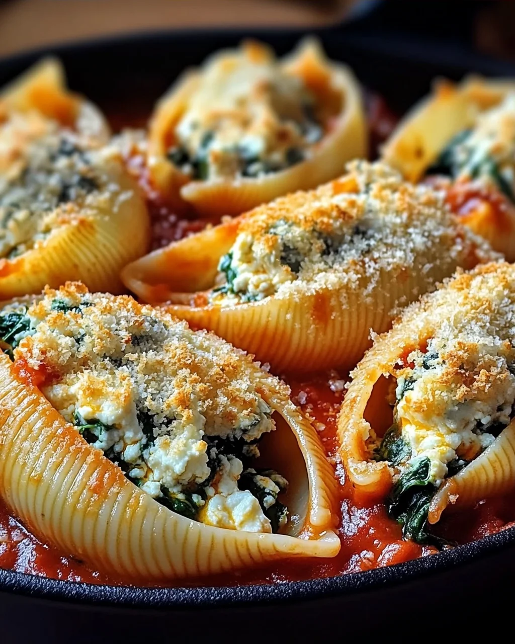 Gefüllte Muschelnudeln mit Ricotta und Spinat