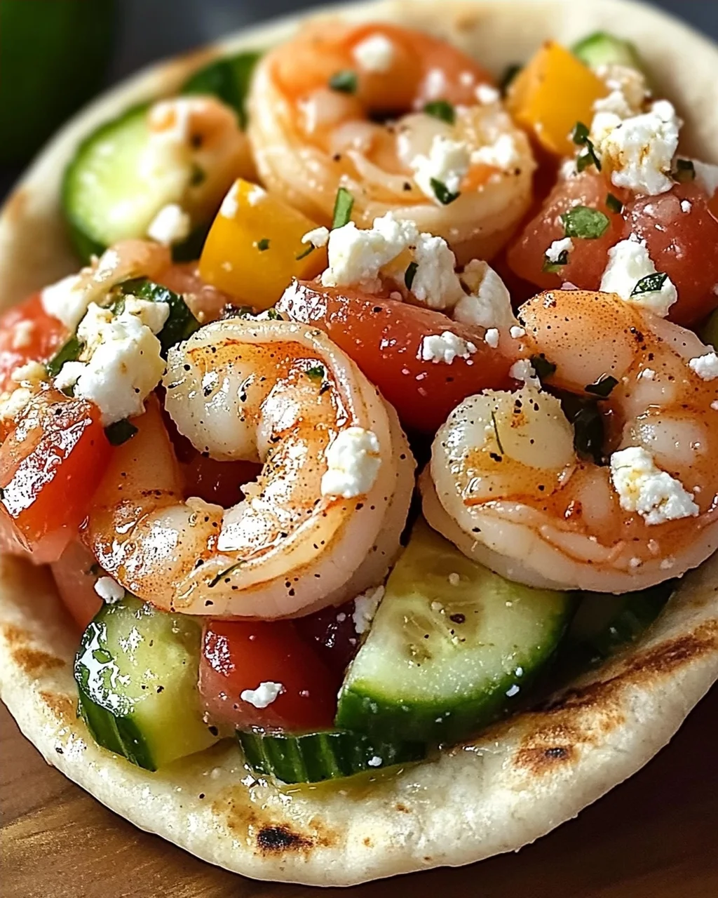 Griechische Salat Pita Taschen mit Garnelen schnell zubereitet