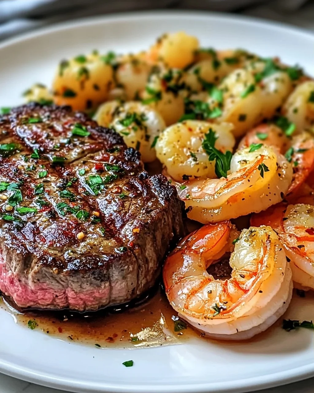 Knoblauchbutter Garnelen und Steak für dein Date Night