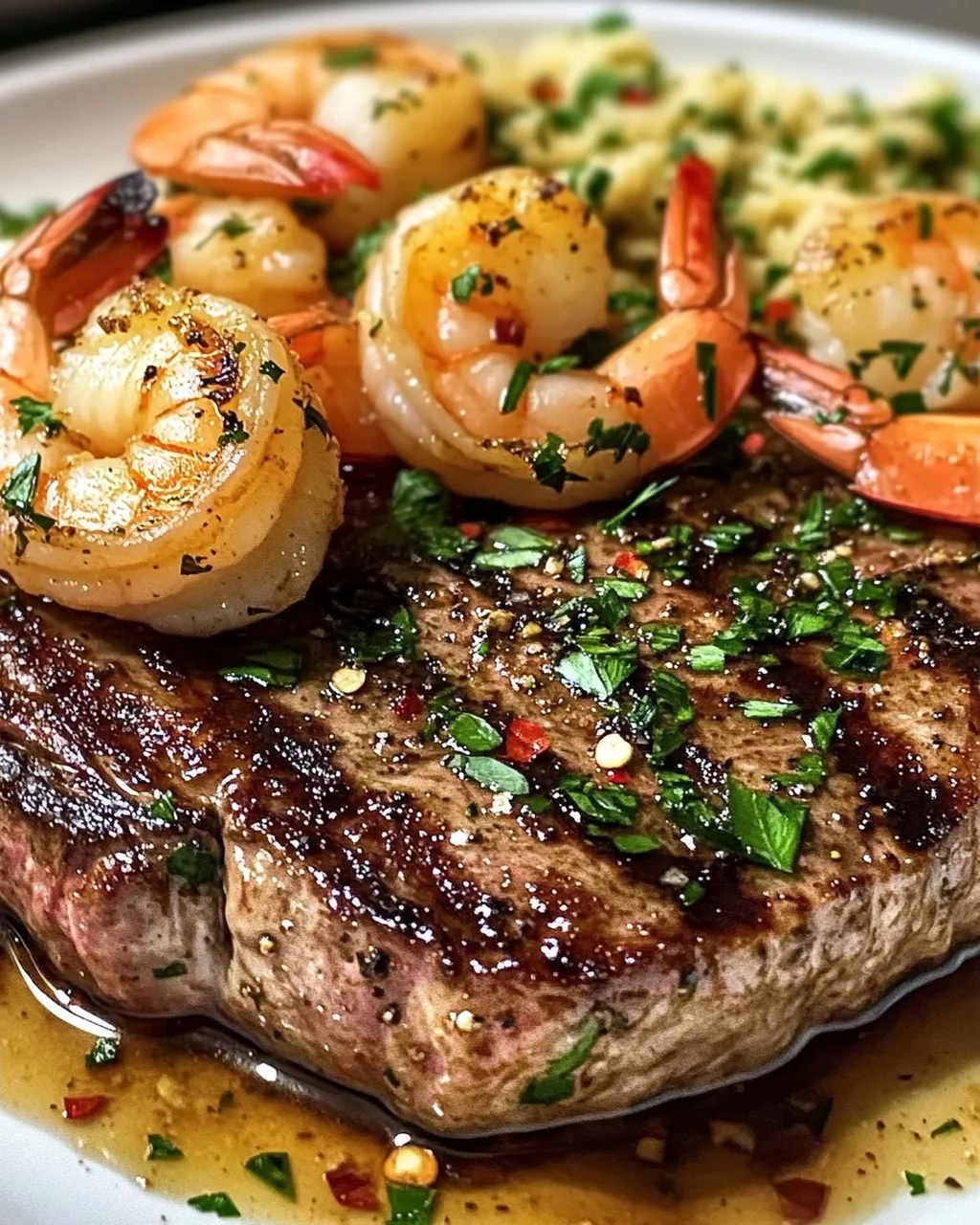 Knoblauchbutter Garnelen und Steak für dein Date Night