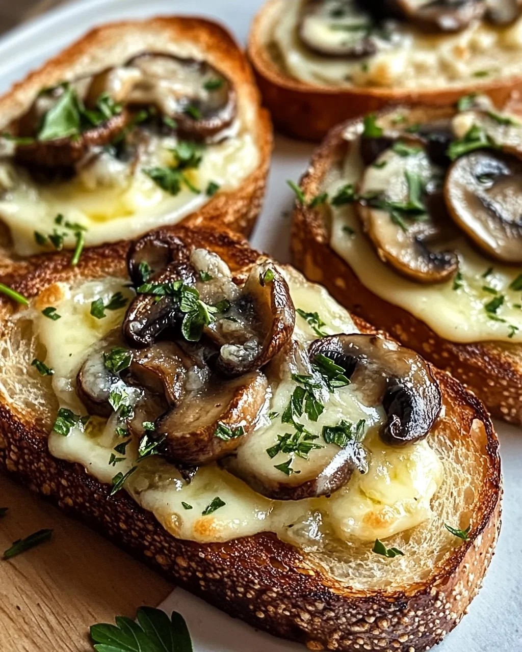 Knusprige Käse-Beef-Champignon-Knoblauch-Toasts Rezept