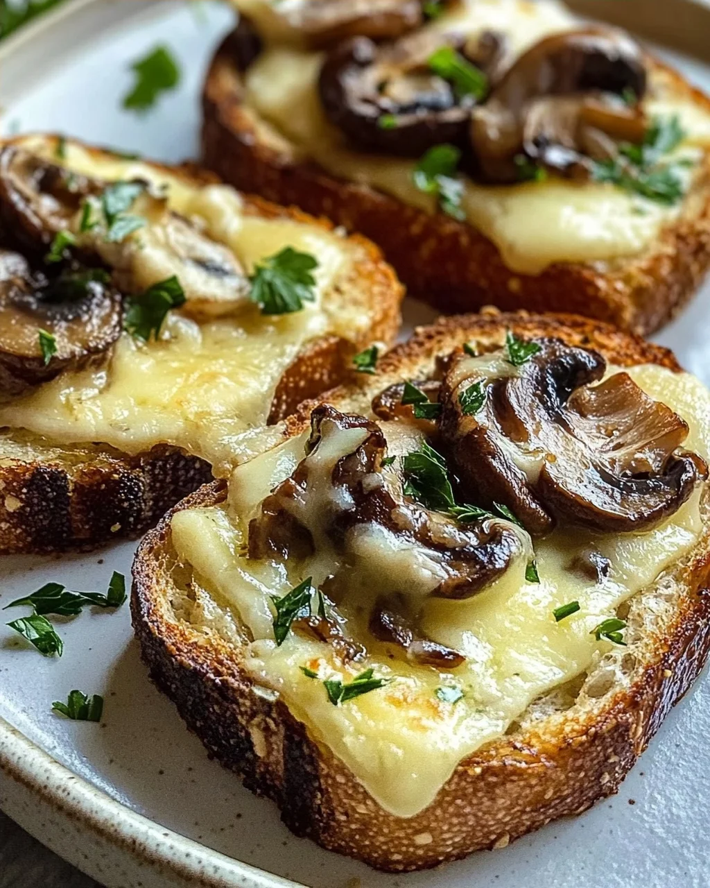 Knusprige Käse-Beef-Champignon-Knoblauch-Toasts Rezept