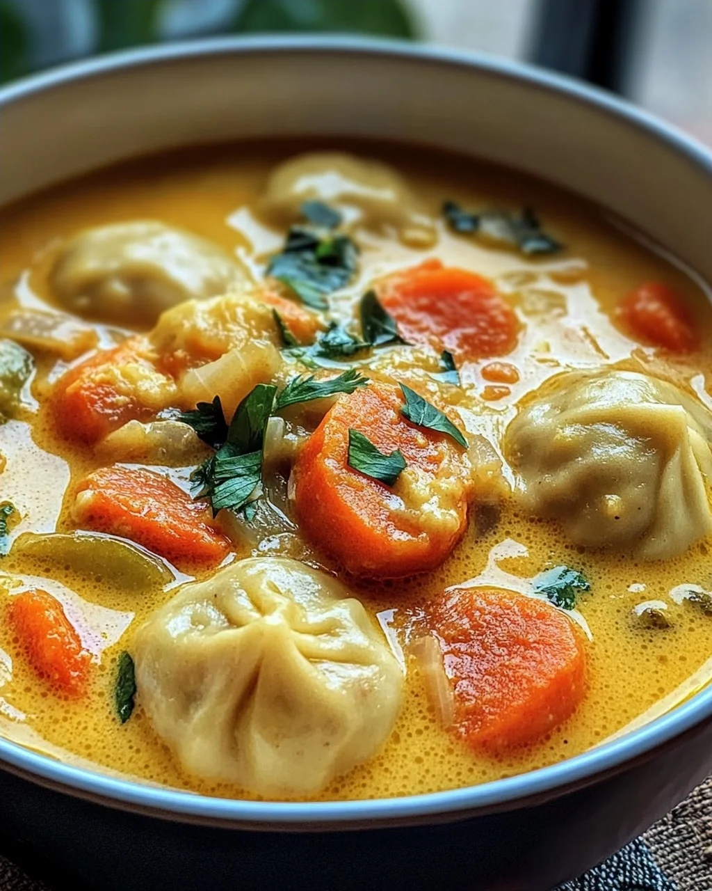 Kokos Curry Suppe mit Dumplings