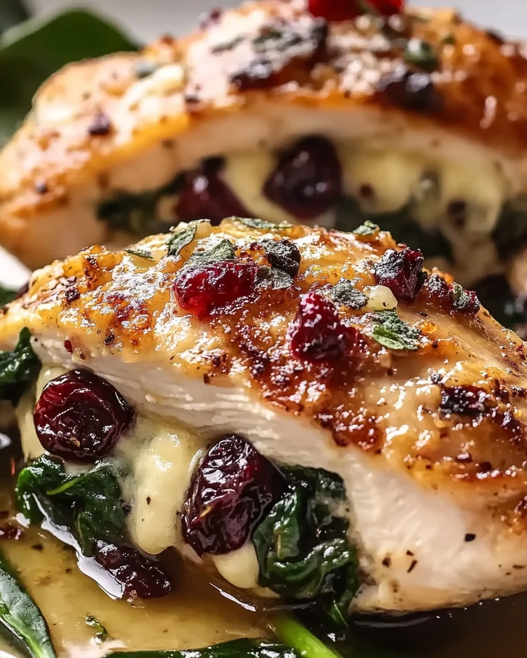 Leckeres gefülltes Hähnchen mit Brie, Spinat & Preiselbeere