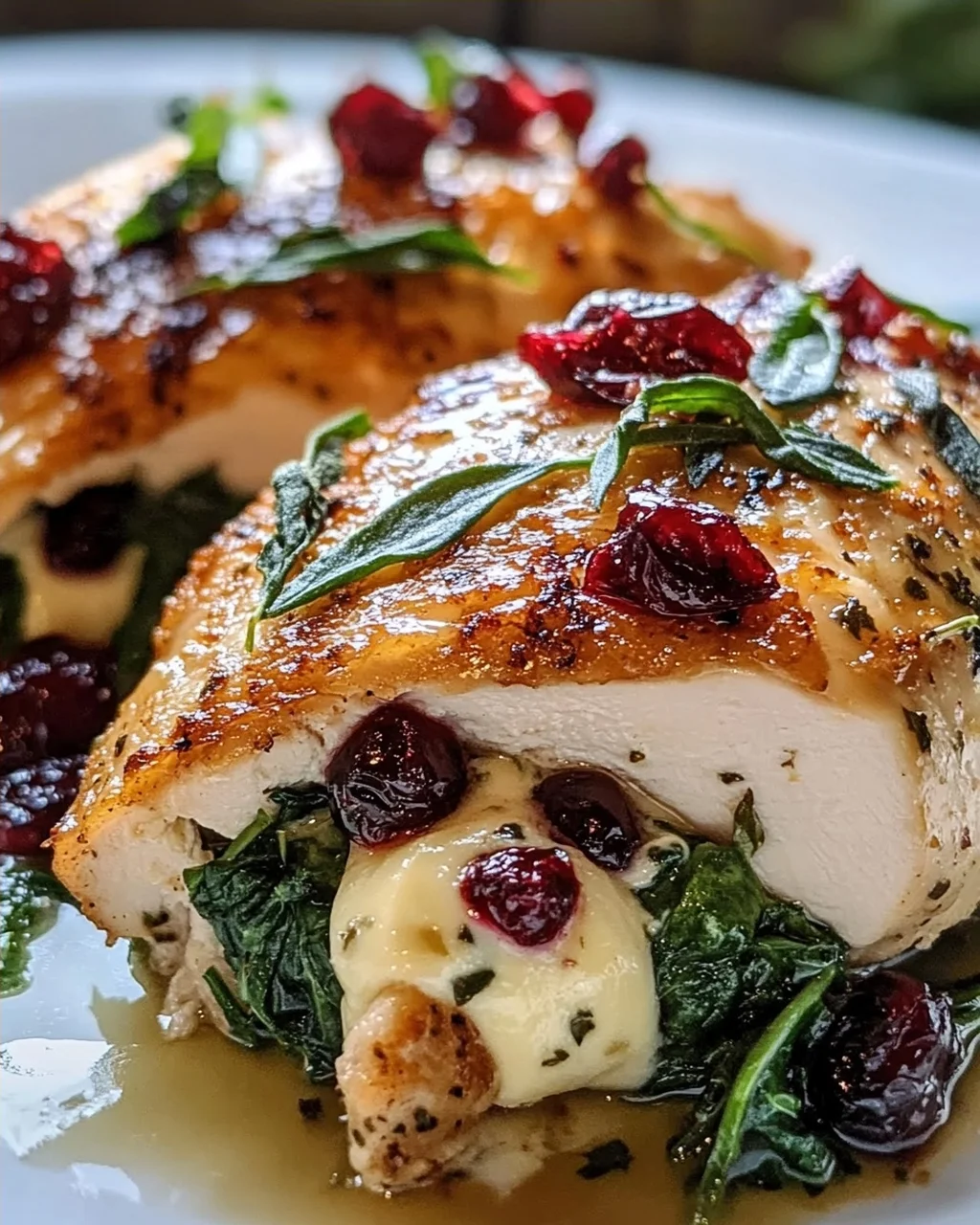 Leckeres gefülltes Hähnchen mit Brie, Spinat & Preiselbeere