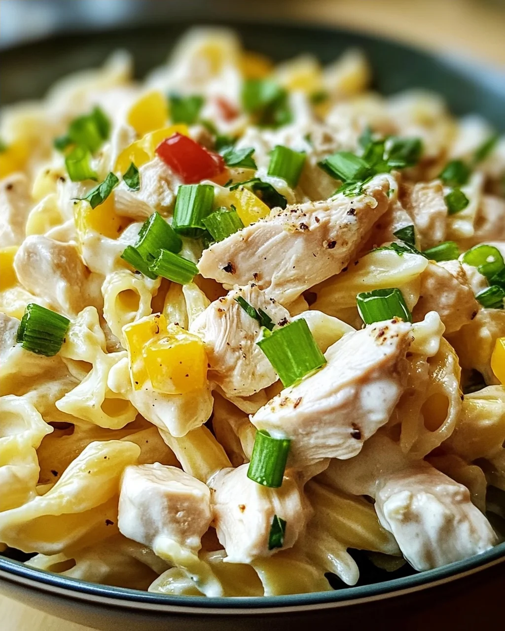 Nudel-Hähnchensalat mit Frühlingszwiebeln