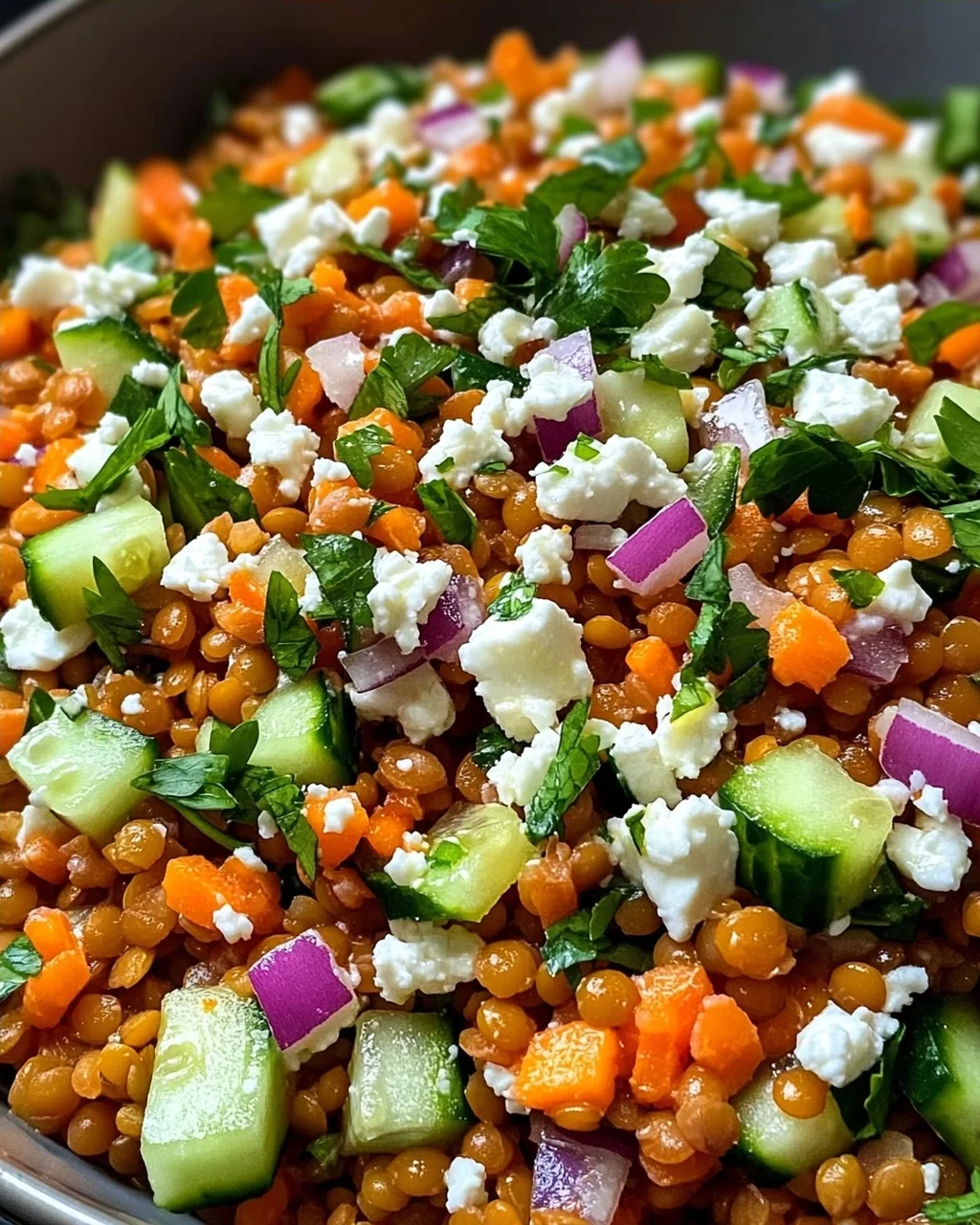 Orientalischer Rote Linsensalat mit Feta einfach genießen!