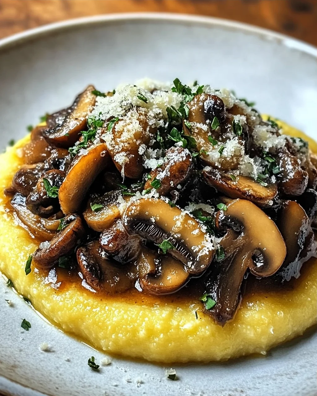 Pilzragout auf Parmesan-Polenta