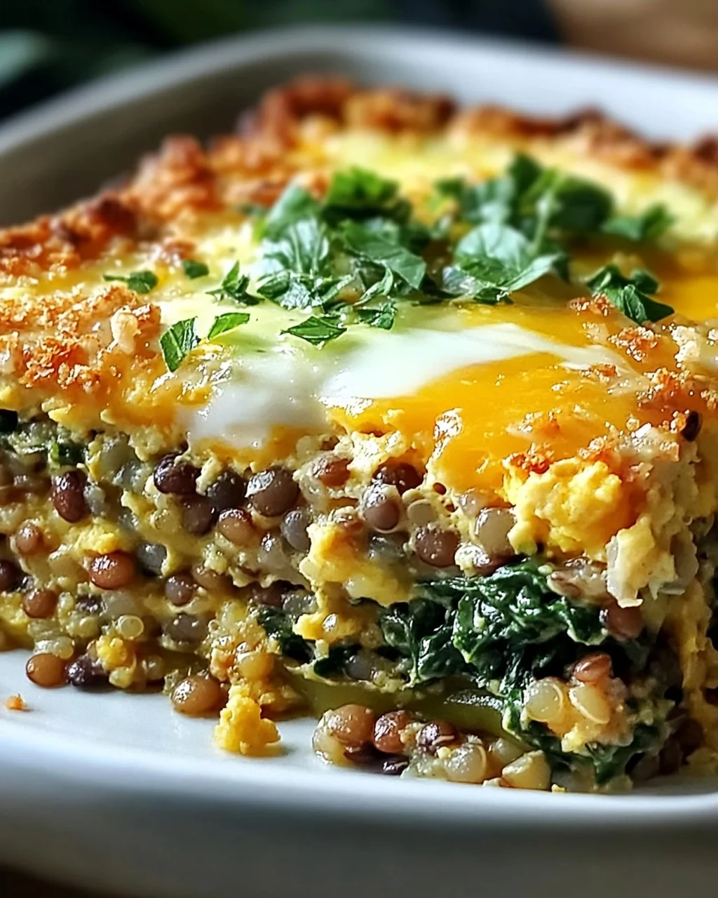 Quinoa Linsen Spinat Auflauf