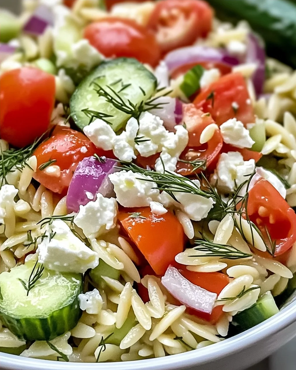 Schneller mediterraner Orzo-Pasta-Salat für heiße Tage