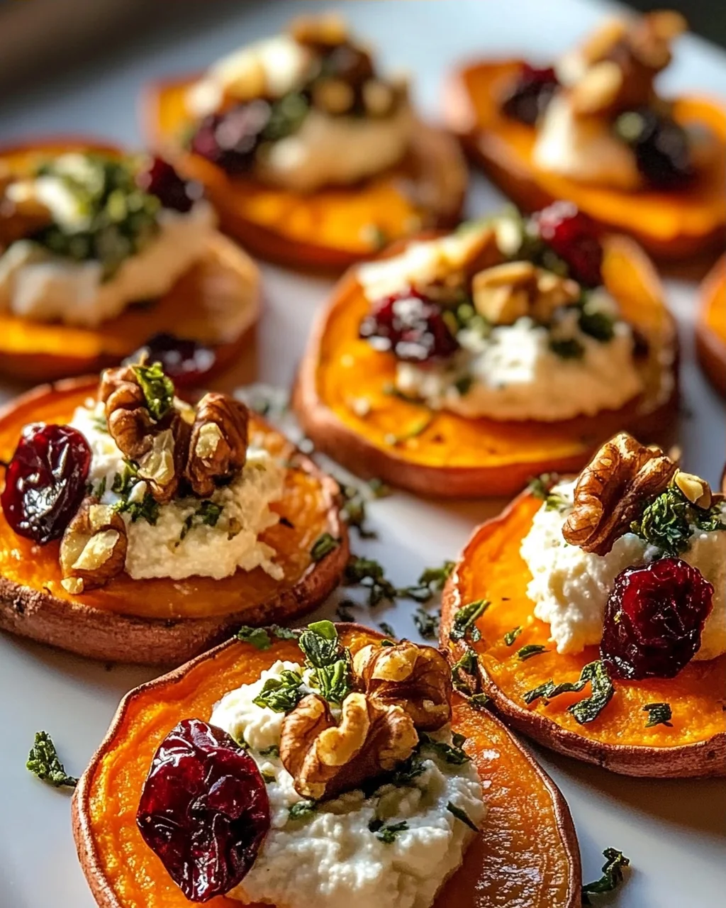 Unwiderstehliche Geröstete Süßkartoffel-Scheiben mit Ricotta und Walnüssen
