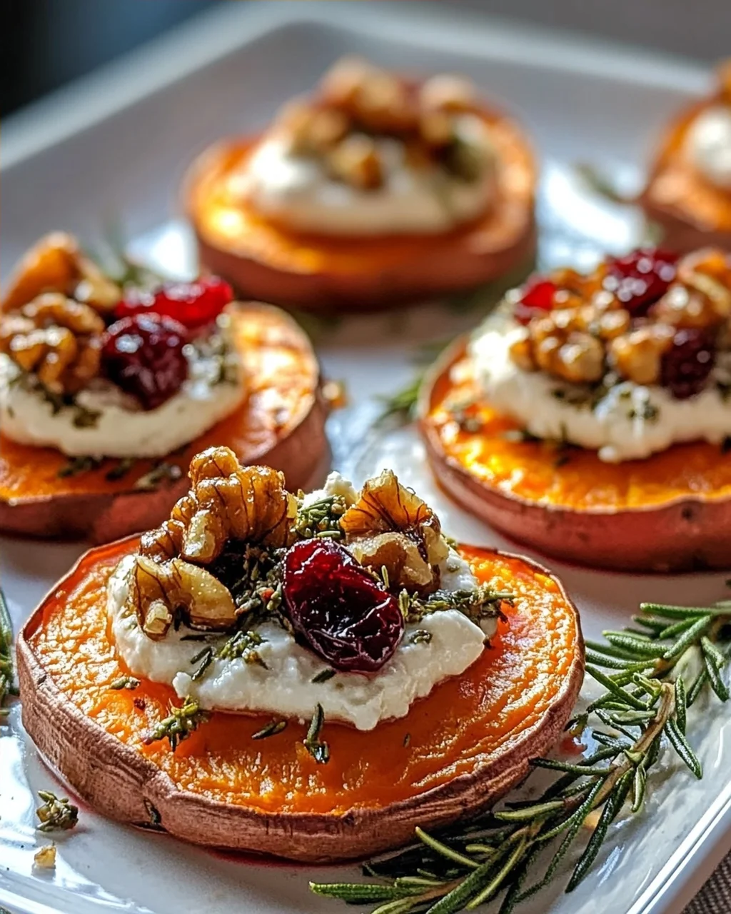 Unwiderstehliche Geröstete Süßkartoffel-Scheiben mit Ricotta und Walnüssen