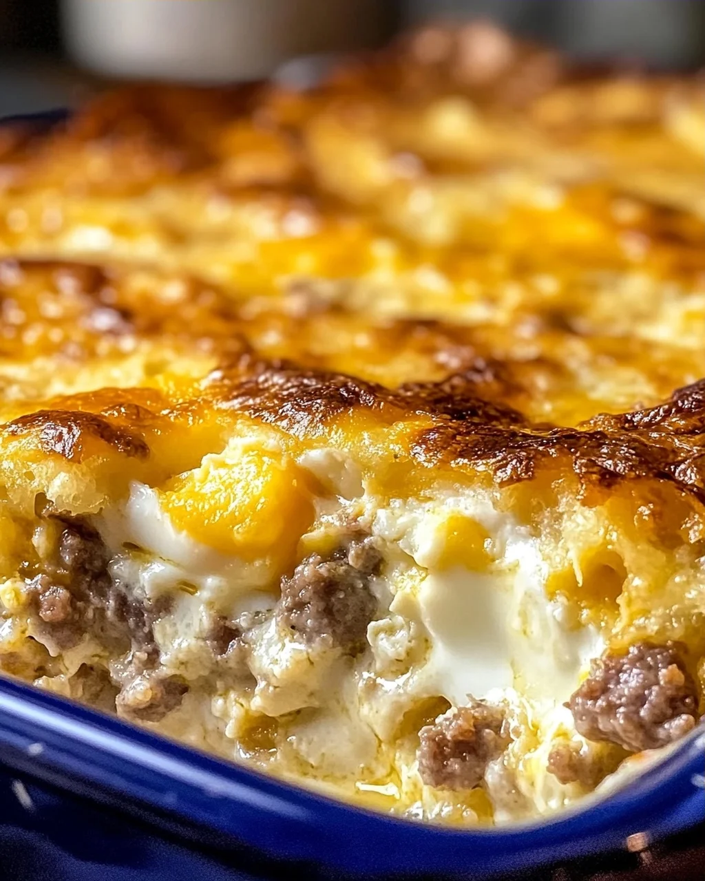 Wurst Eier und Frischkäse Rösti Auflauf für Frühstücksfreunde