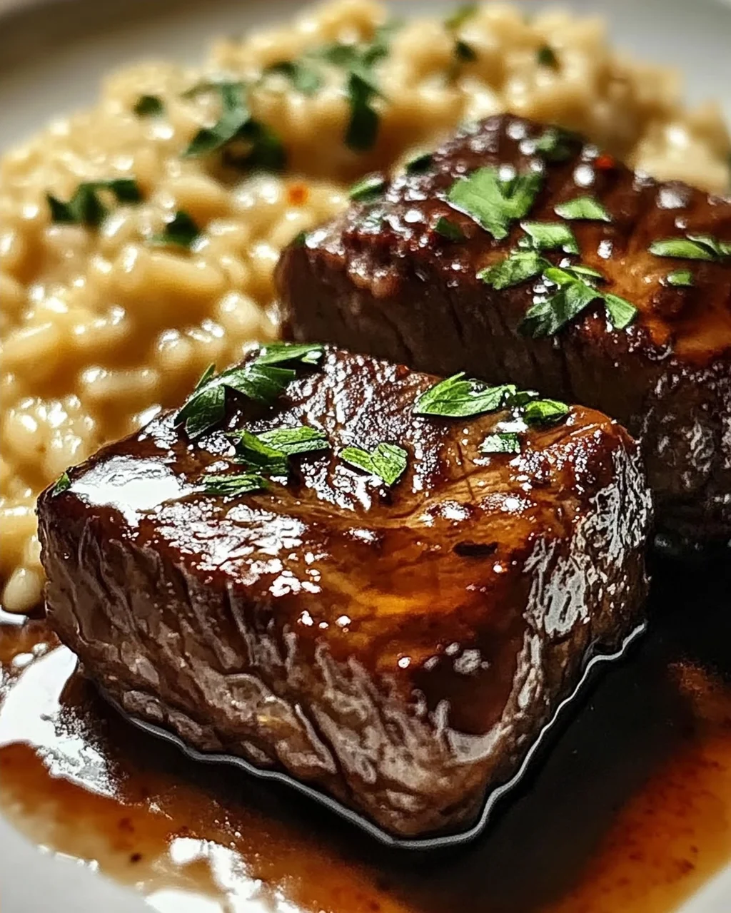 Zarte Rinderbrust in Cola mit cremigem Parmesan-Risotto
